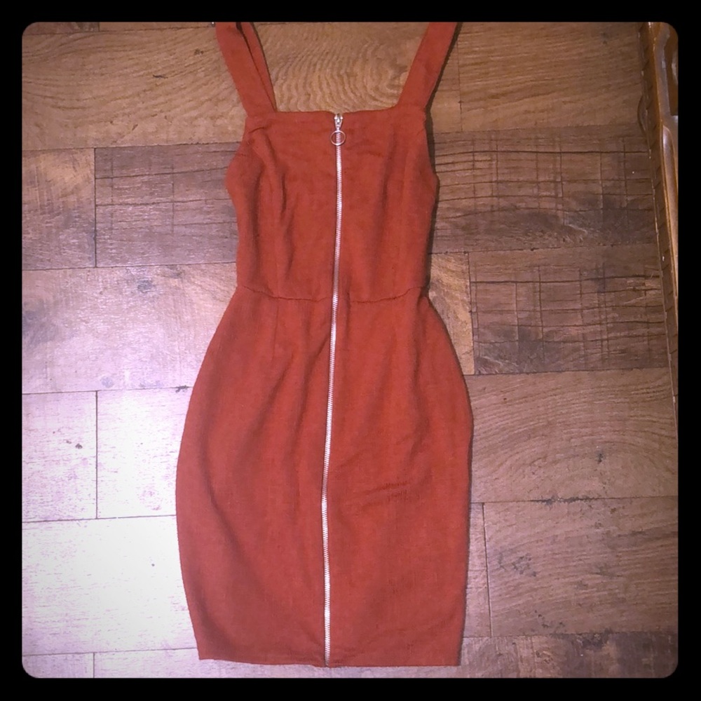 Burnt orange bodycon zip up dress